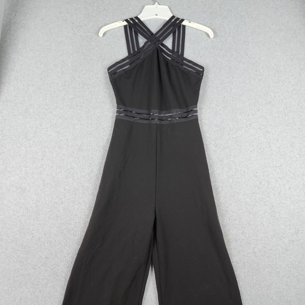 Seasty Jumpsuit Womens 4 Black Mesh Panel Crisscross Formal Back Zip Wide Leg